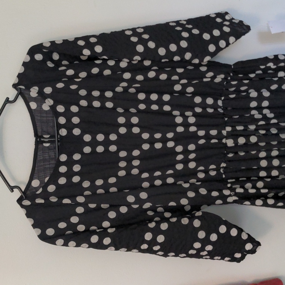 Anthropologie Black and white polkadot geometric maxi dress with sleeves sz 4